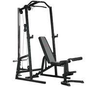 SPORTNOW Smith Machine & Cable Pulley System with Adjustable Weight Bench, Multifunction Home Gym Power Rack with Lat Pull Down System, Barbell Rack for Full Body Training, Black