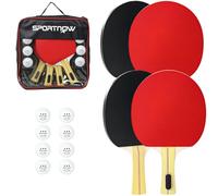 SPORTNOW Table Tennis Rackets, Portable Table Tennis Set w/ 4 Bats, 8 Balls - 25.8L x 15.2W x 0.7H cm - Table Tennis Set - Red