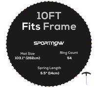 SPORTNOW Trampoline Replacement Mat with Eight Rows of Stitching, Spring Pull Tool, 54 V-Hooks, for 10ft Trampoline, Using 14cm Springs, Trampoline Jumping Mat, Black