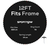 SPORTNOW Trampoline Replacement Mat with Eight Rows of Stitching, Spring Pull Tool, 72 V-Hooks, for 12ft Trampoline, Using 14cm Springs, Trampoline Jumping Mat, Black