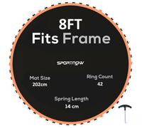 SPORTNOW Trampoline Replacement Mat with Eight Rows of Stitching, Spring Pull Tool, 42 V-Hooks, for 8ft Trampoline, Using 14cm Springs, Trampoline Jumping Mat, Orange Orange
