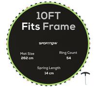 SPORTNOW Trampoline Replacement Mat with Eight Rows of Stitching, Spring Pull Tool, 54 V-Hooks, for 10ft Trampoline, Using 14cm Springs, Trampoline Jumping Mat, Black