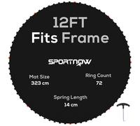 SPORTNOW Trampoline Replacement Mat with Eight Rows of Stitching, Spring Pull Tool, 72 V-Hooks, for 12ft Trampoline, Using 14cm Springs, Trampoline Jumping Mat, Black