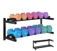 SPORTNOW Wall-Mounted Dumbbell Rack 2-Tier Weight Rack for Home Gym Black
