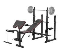 SPORTNOW Weight Bench with Bench Press Rack, Adjustable Preacher Curl Bench, Leg Curl Machine, Incline or Flat Workout Bench for Home Gym Strength Training, Weight Lifting