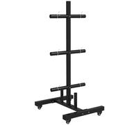 SPORTNOW Weight Rack for Olympic Weight Plate, 3 Tier Weight Tree for 2 inch Bars and Plates, Home Gym Weight Organiser Stand with 4 Rolling Wheels and Clamps, 200kg Max Load, Black