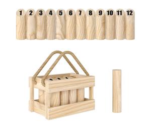 Sportnow Wooden Scatter Game Set, Skittles Throwing Game With Carrying Box In Natural Natural