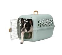 SportPet 26” Small Front Load Hard Sided Pet Carrier Kennel - Easy Access Durable Plastic Travel Crate with Carry Handle - Dog, Cat, Rabbit, & Small Pet, Ventilated Shell for Car, Vet, & Home - Aqua