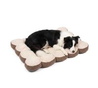SportPet Large Tan Scalloped Pet Bed Mat - Plush Washable Large Dog Bed - Cat Bed Soft Cushion - Non-Slip Base Crate Pad for Kennel - Large Animals Travel Floor Mattress - Indoor/Outdoor Use, 36”x22”