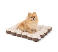 SportPet Small Tan Scalloped Pet Bed Mat - Plush Washable Small Dog Bed - Cat Bed Soft Cushion - Non-Slip Base Crate Pad for Kennel - Small Animals Travel Floor Mattress - Indoor/Outdoor Use, 24”x17”