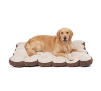 SportPet X-Large Tan Scalloped Pet Bed Mat - Plush Washable XL Dog Bed - Cat Bed Soft Cushion - Non-Slip Base Crate Pad for Kennel - XL Animals Travel Floor Mattress - Indoor/Outdoor Use, 42”x27”