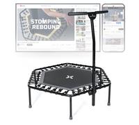 SportPlus | Fitness trampoline for home workout, with support bar (5-fold height adjustable), also with folding function, soft rubber rope suspension, very quiet