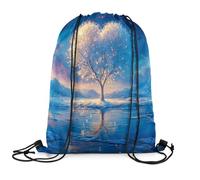 Sports Backpack Beautiful Scene Heart Tree Ice Mountain Slience Feeling Moon Blue Waterproof Drawstring Gym Versatile Gym Bag For Hunting Yoga Trainer 39X46Cm