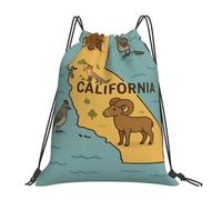 Sports Backpack California Map Brown Bears Waterproof Drawstring Gym Bag Unisex String Bag For Beach Holidays Travel 39X46Cm