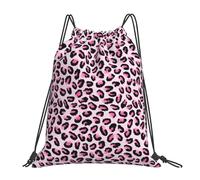Sports Backpack Pink Leopard Wild Animal Print Lightweight Sports Drawstring Versatile String Bags For Trainer Climbing Fishing 39X46Cm