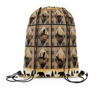 Sports Backpack String Bear For Wild Animal Rustic Cabin Country Nature Wildlife Bear Brown Design Gym Sack Backpack Stylish Sport Bag String For Swim School Outside 39X46Cm