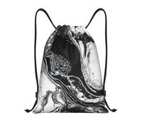 Sports Backpack String Black And White Marble Waterproof Drawstring Gym Bag Stylish Draw String Back Bag For Travel Women Men 39X46Cm