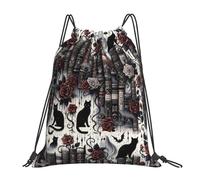 Sports Backpack String Cats Black Bat Bookish Roses Lightweight Drawstring Bags Foldable String Bag For Holidays Sport Travel 39X46Cm