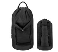 Sports Backpack with Waterproof Coulisse - 73 cm Sacca Gym with Hinged Pocket for Men | Multi-Use Bag Large Capacity in Black Oxford 480 g Fabric for Laundry, Travel, Camp