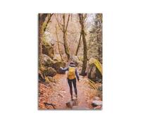 Sports Backpacker Hiking on Stone Path in Forest Picture Poster Modern Wall Art Canvas Aesthetic Decoration Painting 20x30inch(50x75cm) Unframe-style
