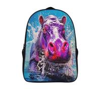 sports bag 3d printed animal two compartment fashion daypack cool hippopotamus school backpack adjustable padded shoulder strap-16,sturdy casual rucksack for teens and adults