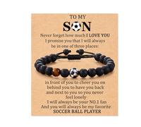 Sports Ball Black Obsidian Beaded Bracelet for Men Women Handmade Natural Tiger Eye Stone Adjustable Healing Bracelets Soccer Basketball Baseball Bangle Birthday Graduation Gift with Card, One Size