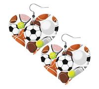 Sports Ball Double-Sided Faux Leather Large Dangle Earrings for Women Heart-Shape Lightweight Spring Winter Decorative Earrings for Holiday Concert Party Decor Gifts