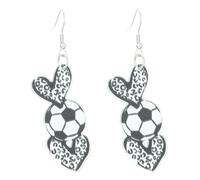 Sports Ball Heart Dangle Drop Earrings Cute Football Basketball Volleyball Baseball Leopard Print Love Shape Earrings Sport Game Day Jewelry Gift, Acrylic, No Gemstone