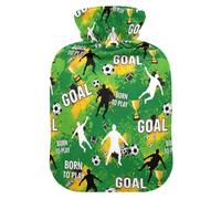 Sports Ball Soccer Green Hot Water Bottle with Cover for Pain Relief Hand Feet Warmer for Cramps, 2L