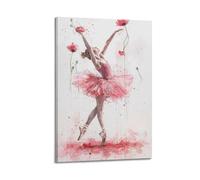 Sports Ballet Dancer Stretching with Water Color Flowers Picture Poster Modern Wall Art Canvas Aesthetic Decoration Painting 08x12inch(20x30cm) Frame-style