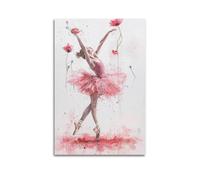 Sports Ballet Dancer Stretching with Water Color Flowers Picture Poster Modern Wall Art Canvas Aesthetic Decoration Painting 16x24inch(40x60cm) Unframe-style