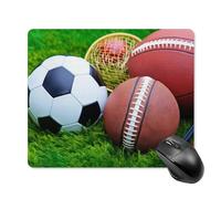 Sports Balls on Grass Mouse Pad with Stitched Edge, Premium Mousepad Washable Cloth, Non-SlipRubber Mouse Mat Perfect Design for Gaming, Laptop, Office Work