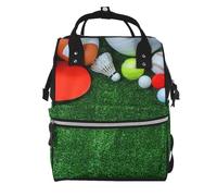 sports balls on grass Prints Changing Bag Backpack Baby Diaper Bags for Mom Dad, Waterproof Nappy Rucksack Multifunctional Travel Bag