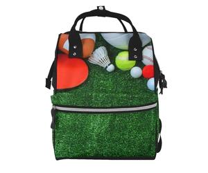 sports balls on grass Prints Changing Bag Backpack Baby Diaper Bags for Mom Dad, Waterproof Nappy Rucksack Multifunctional Travel Bag