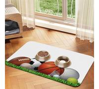 Sports Balls On The Grass Print Pet Feeding Mat For Dogs & Cats Absorbent Waterproof Dog Food Mat Non-Slip Pet Bowl Placemat Quick Dry Floor Protector Leather Tablecloth