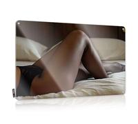 Sports Bar Decor A Person Lying On A Bed Wearing Black Stockings. Tin Sign Home Decor For Men Funny House Decor(20X30CM)