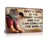 Sports Bar Decor Give A Girl The Right Shoes, She Can Conquer The World Tin Sign Home Decor For Men Funny House Decor(30X40CM)