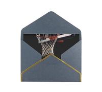 Sports Basketball Printed Pearl Paper Greeting Card, Black - Folded Blank Cards with Gold Trim for Weddings, Birthdays, Christmas