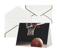 Sports Basketball Printed Pearl Paper Greeting Card, White - Folded Blank Cards with Gold Trim for Weddings, Birthdays, Christmas