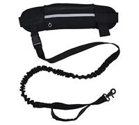 Sports Belt Bag Dog Leash Set, Reflective Elastic Explosion Proof, Adjustable Waist and Towing Rope - Hands Free Design, Safe Night Running, Ideal for Walking and Jogging (Black)