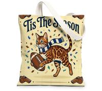 Sports Bengal Cats Canvas Tote Bag for Shopping 13 * 15, Vintage Football Reusable Grocery Bag for Women, Cute Work Travel Painting Gift Decor