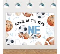 Sports Birthday Backdrop for Boys Rookie of The Year First Birthday Decorations All Stars Sports Backdrop Football Basketball Baseball Photography Background for Boys 1st Bday Party Supplies