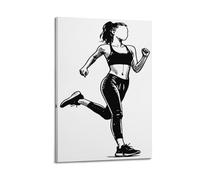 Sports Black And White Hand Drawn Running Woman Decorative Painting Canvas Wall Posters And Modern Family Bedroom Decor 08x12inch(20x30cm)