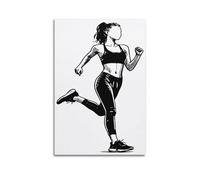 Sports Black And White Hand Drawn Running Woman Decorative Painting Canvas Wall Posters And Modern Family Bedroom Decor 12x18inch(30x45cm)