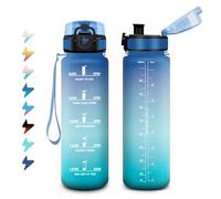Sports Bottle, 1 Litre, Suitable for Carbonated Drinks, Water Bottle with Time Marking, Leak-Proof Water Bottle with Filter, Sports Water Bottle for Climbing, Office, Picnic, Bubble, Hiking