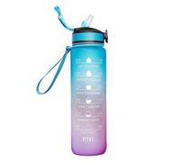 Sports Bottle 1L BPA Free Plastic Bottle With Strew and Time Marking, Leak-Proof, Blue & Purple