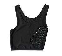 Sports Bra Breathable Workout Tops for Women Flat Compression Chest Binder Gym Tops for Tank Bra Lesbian Vest Black S