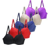 Sports Bra High Support 4 Pc Bras for Women Plus Size Push Up Underwire Comfort Seamless Multipack Bralette Sexy Padded Floral Lace Bras Soft Full Coverage Wireless for Women UK Multi Pack