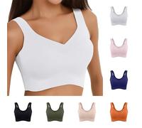 Sports Bra Padded Push Up, Cotton Padded Running Bras Push Up Low Back Bras Non Wired Sleep Support Lift Bra Wireless Everyday Large Breasts Plus Size Dry Fit Bralettes Ice Gather Workout Vest White