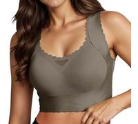 Sports Bra Womens Bras Pull on for Women UK Wireless Minimizer Women's Plus Size Underwear Comfort and Double Support Large Bust Bralettes Sloggi Padded 1-Khaki Size XXL